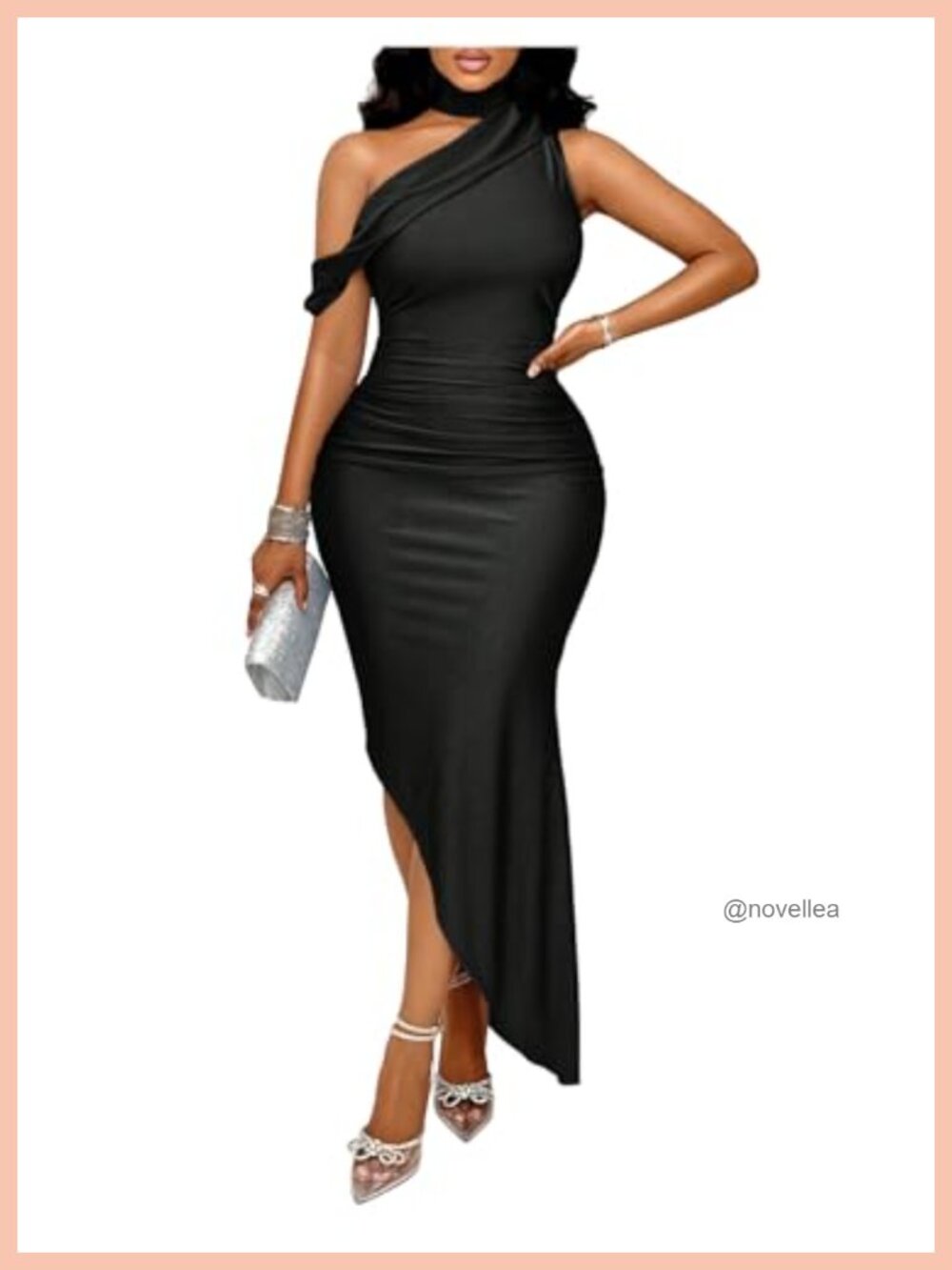 Asymmetrical Neck Ruched Bodycon Cocktail Party Maxi Dress